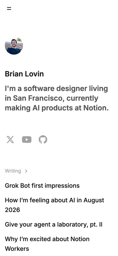 Brian Lovin mobile screenshot
