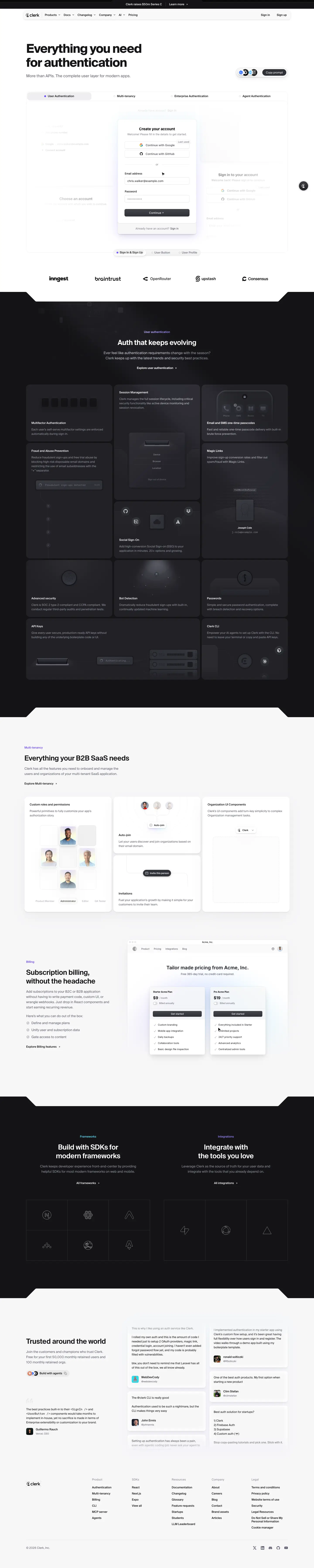 Clerk full page screenshot