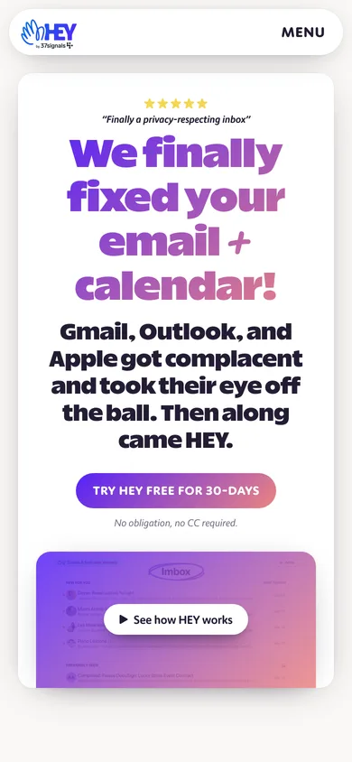 HEY mobile screenshot