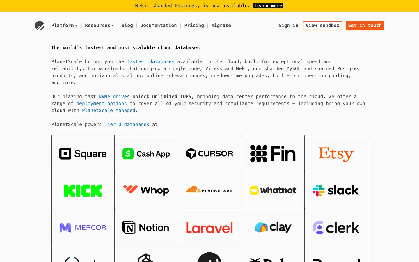 PlanetScale homepage